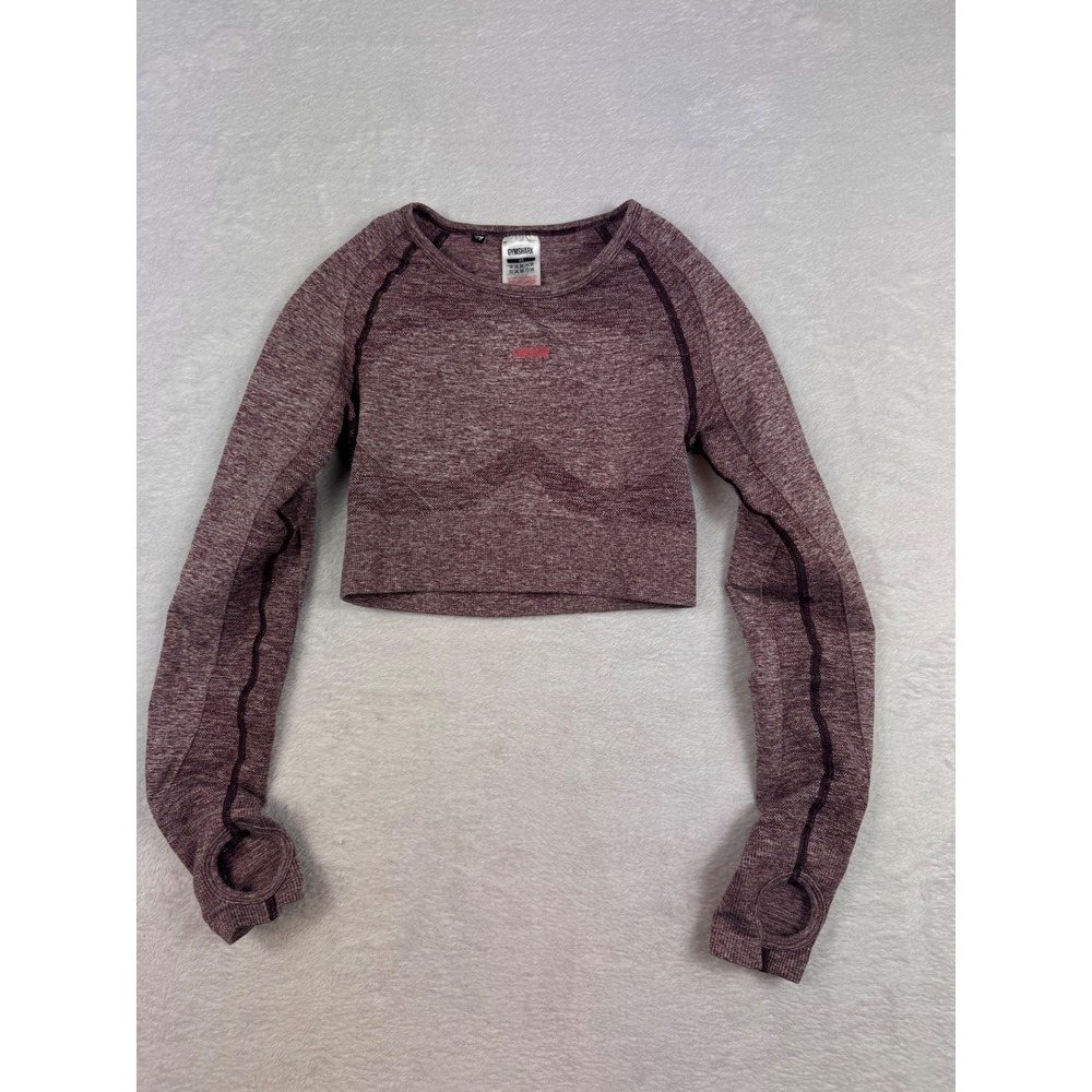 Gymshark Vital Seamless Long Sleeve Crop Top Burgundy XS Thumbholes Cutout Back